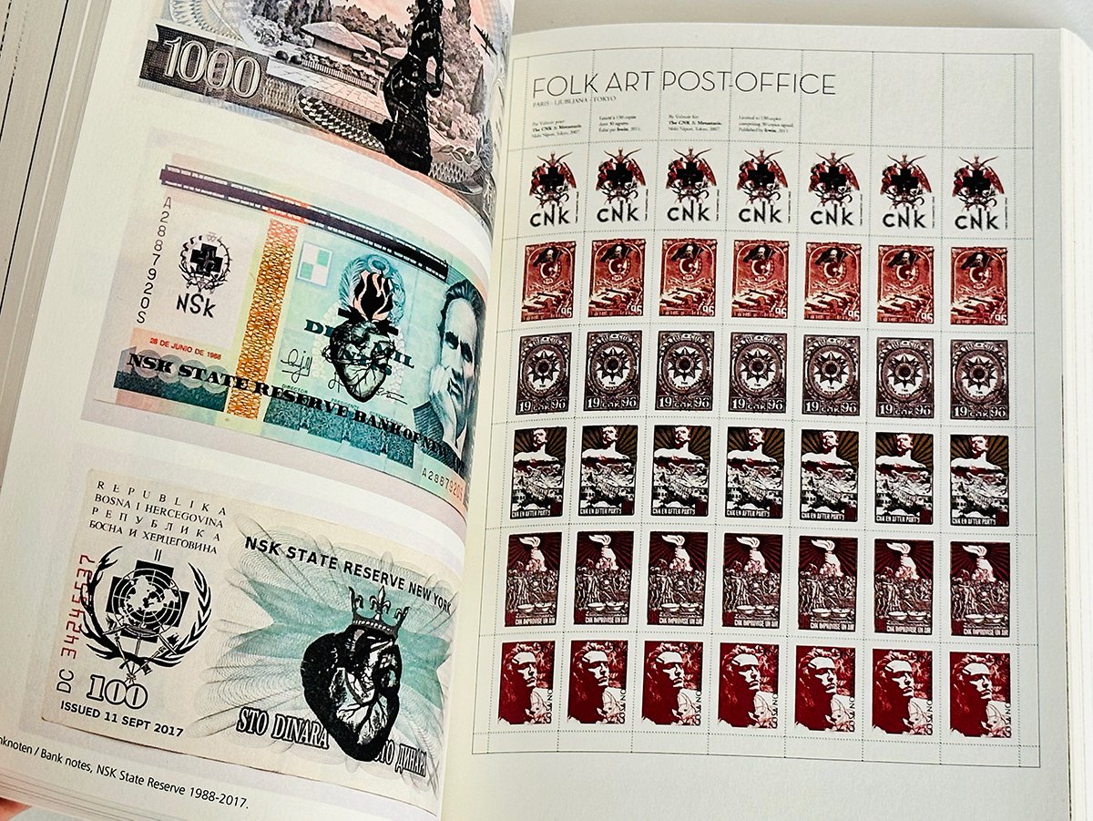 Left page: Bank notes, NSK State Reserve 1988-2017. Right page: Stamps, Valnoir 2007.